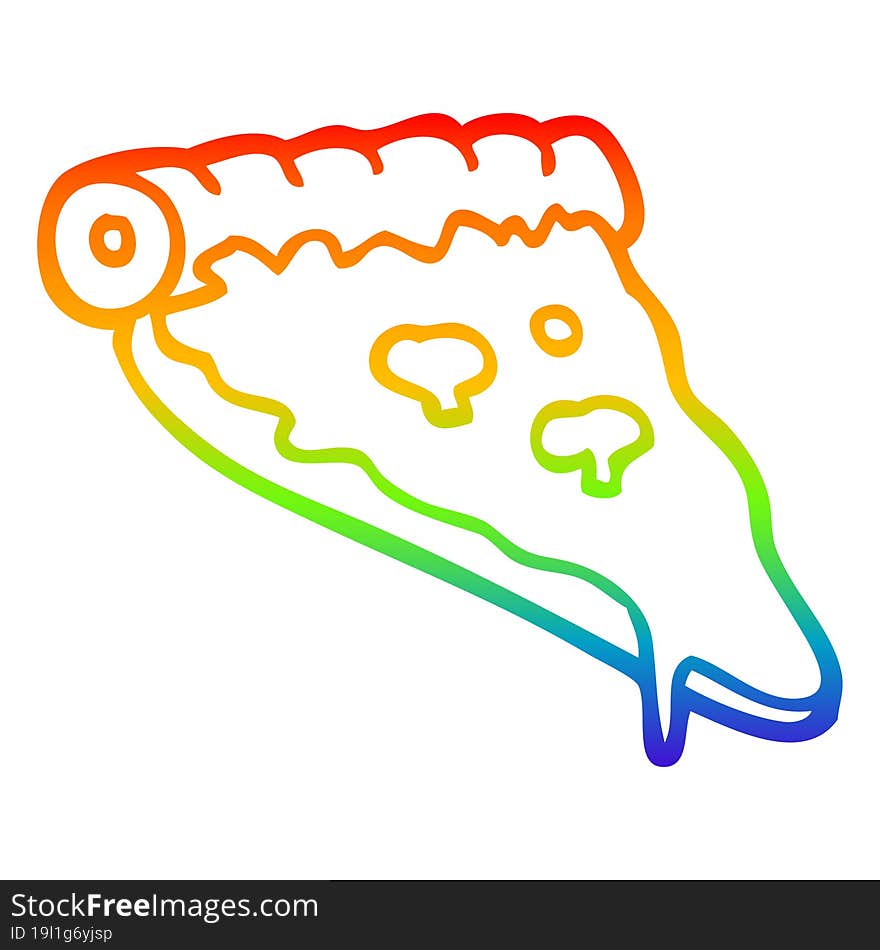 rainbow gradient line drawing cartoon pizza slice