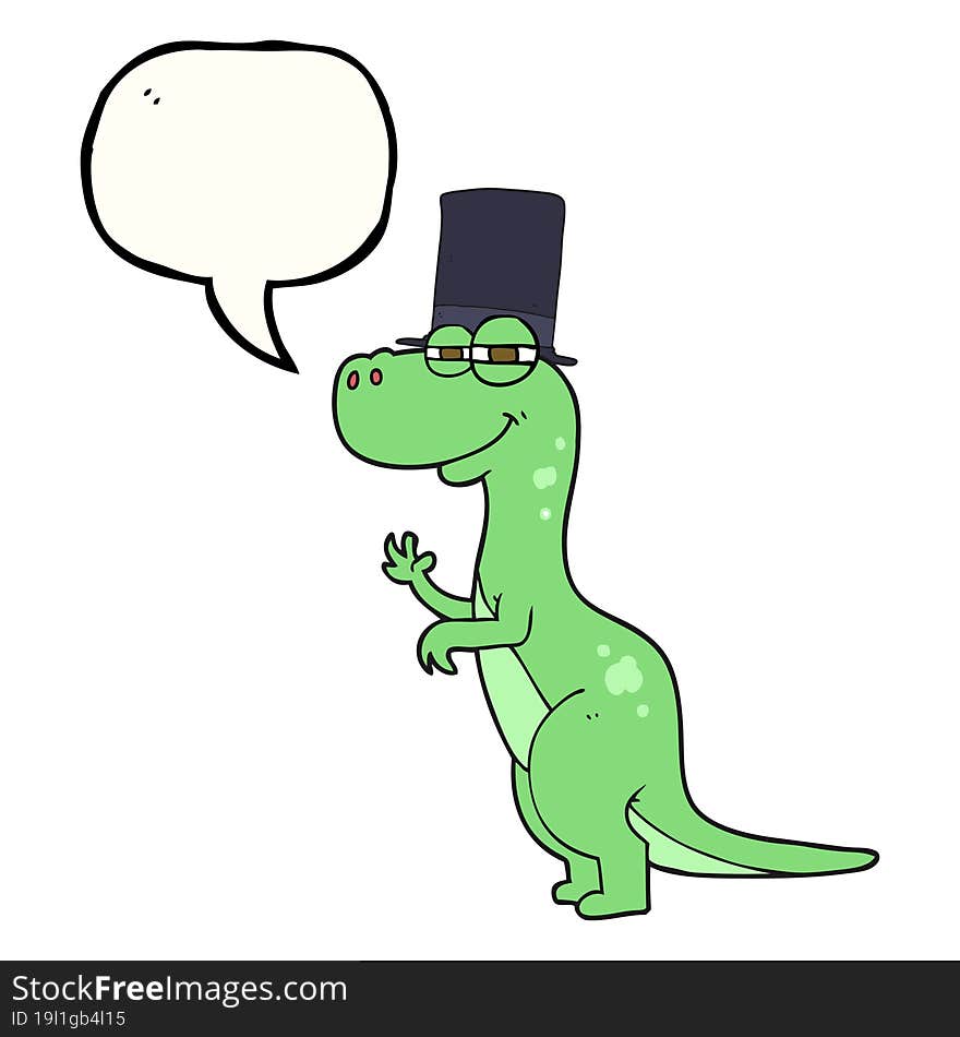 speech bubble cartoon dinosaur wearing top hat