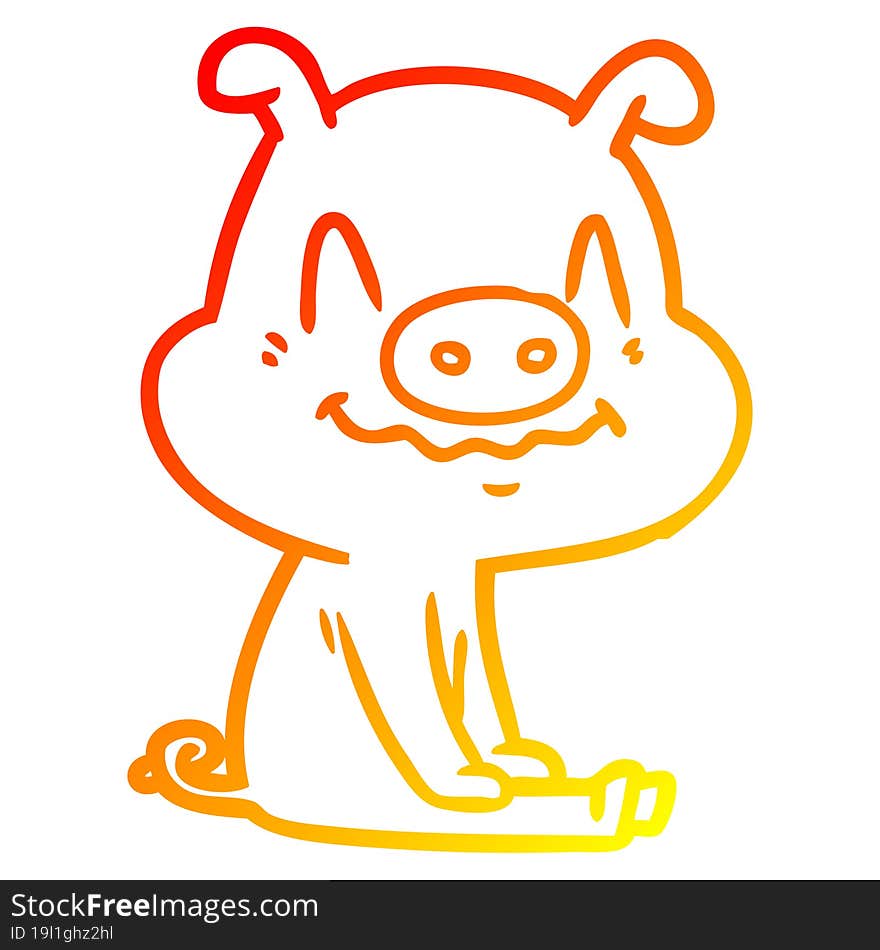 warm gradient line drawing of a nervous cartoon pig sitting