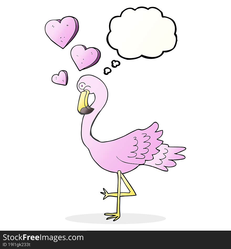 freehand drawn thought bubble cartoon flamingo in love