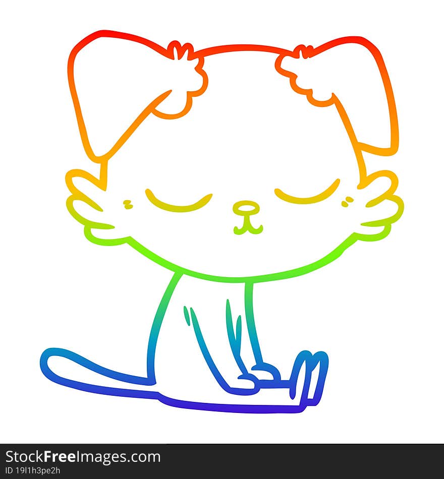 rainbow gradient line drawing of a cute cartoon dog