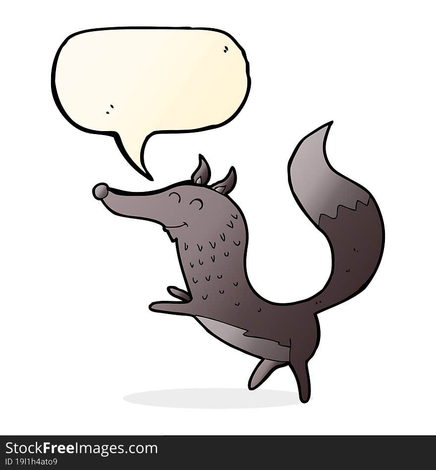 cartoon happy wolf with speech bubble