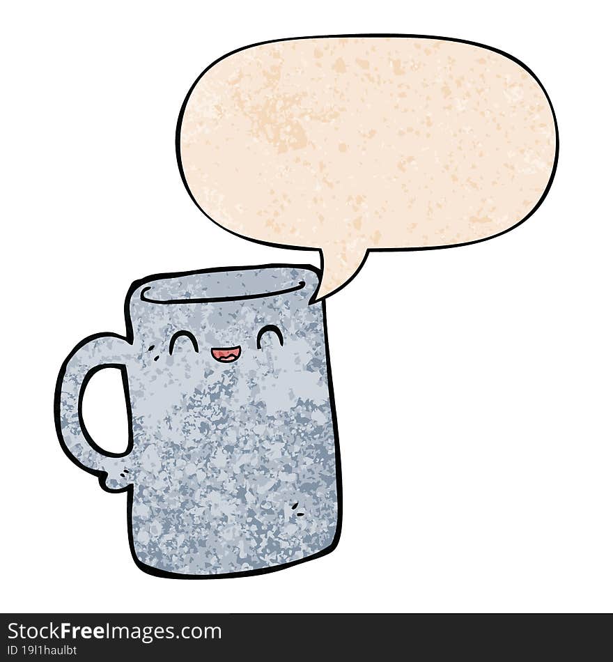 Cartoon Mug And Speech Bubble In Retro Texture Style