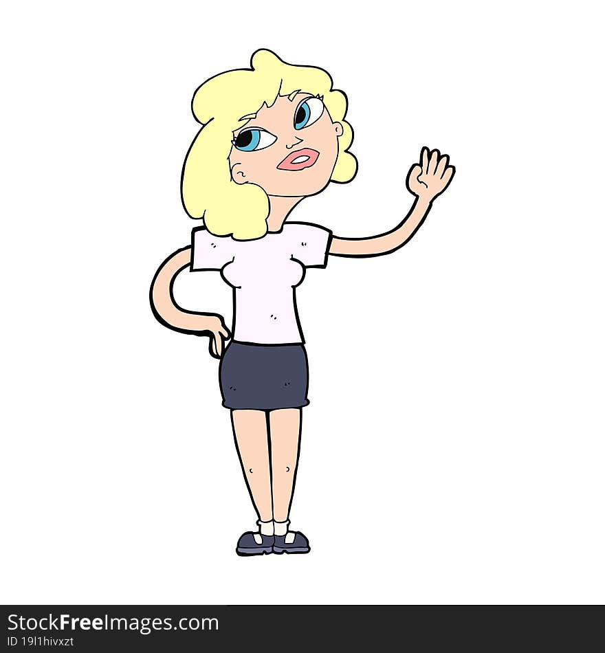 cartoon woman waving