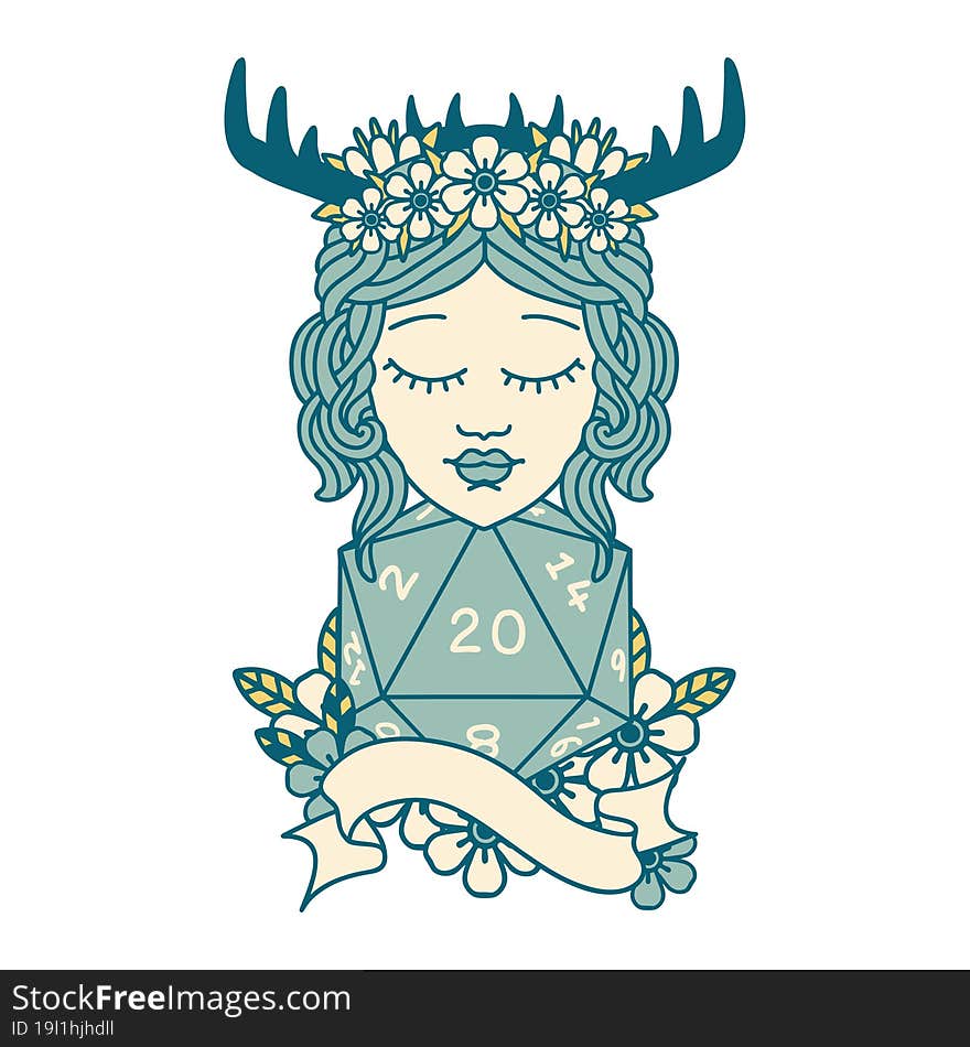 Human Druid With Natural Twenty Dice Roll Illustration