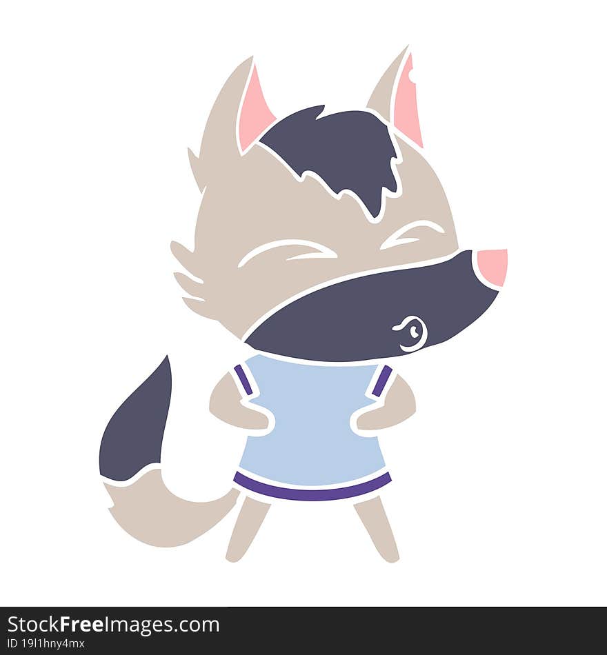 flat color style cartoon wolf whistling