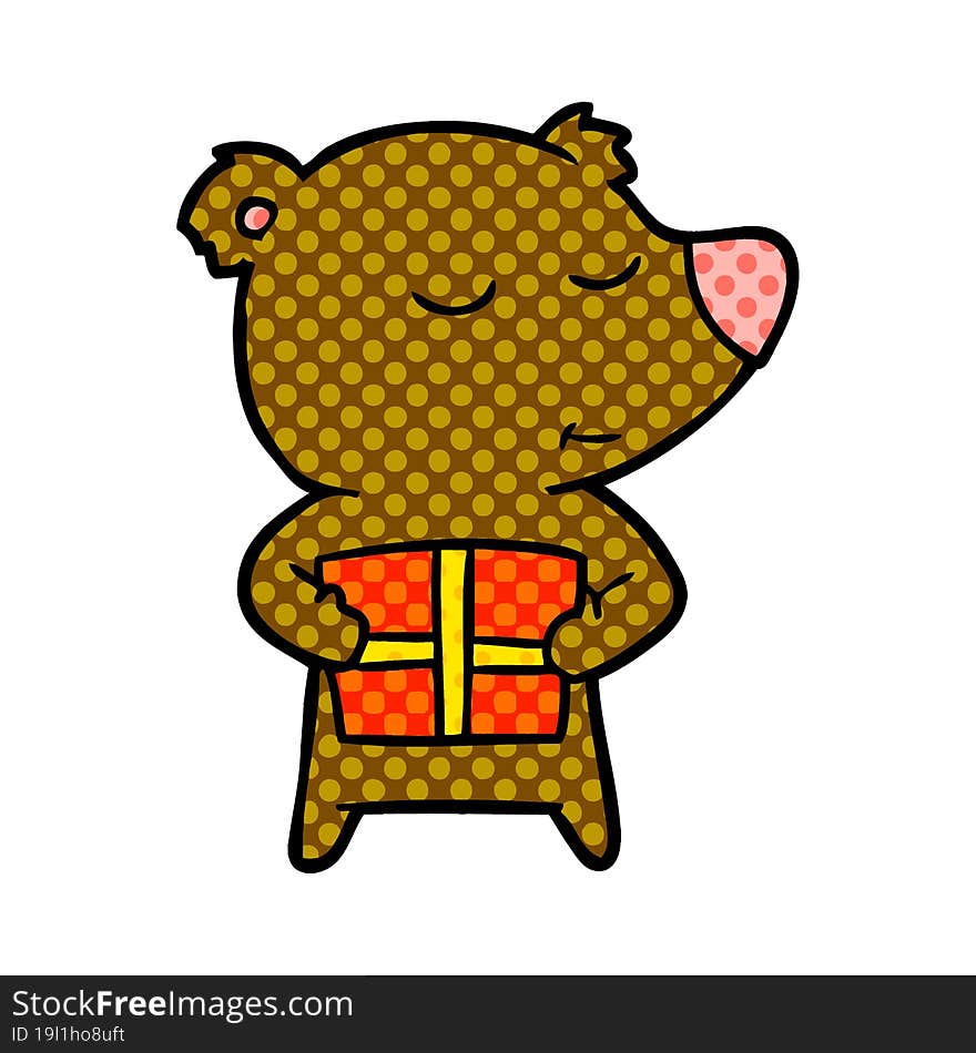 bear cartoon chraracter with present. bear cartoon chraracter with present