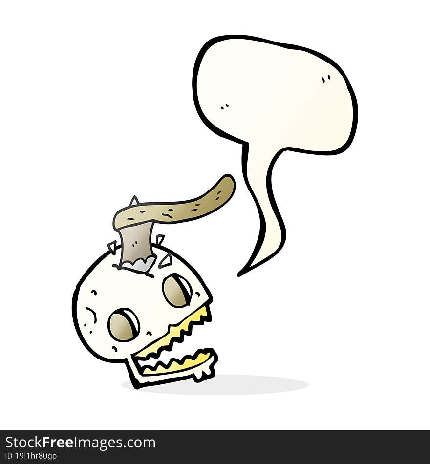 speech bubble cartoon axe in skull