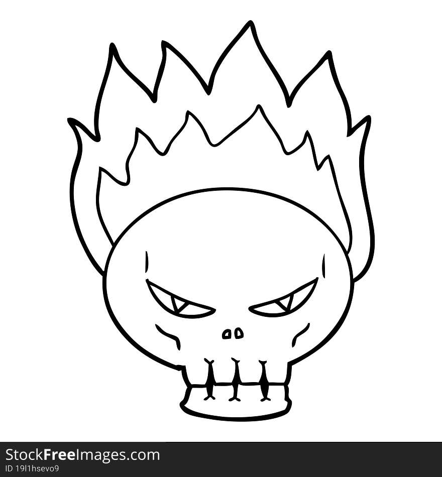 cartoon flaming skull. cartoon flaming skull