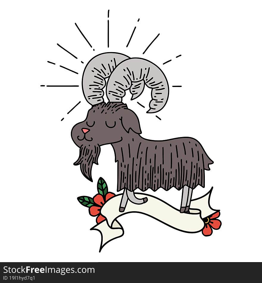 banner with tattoo style happy goat