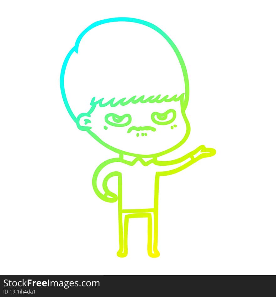 cold gradient line drawing cartoon angry boy