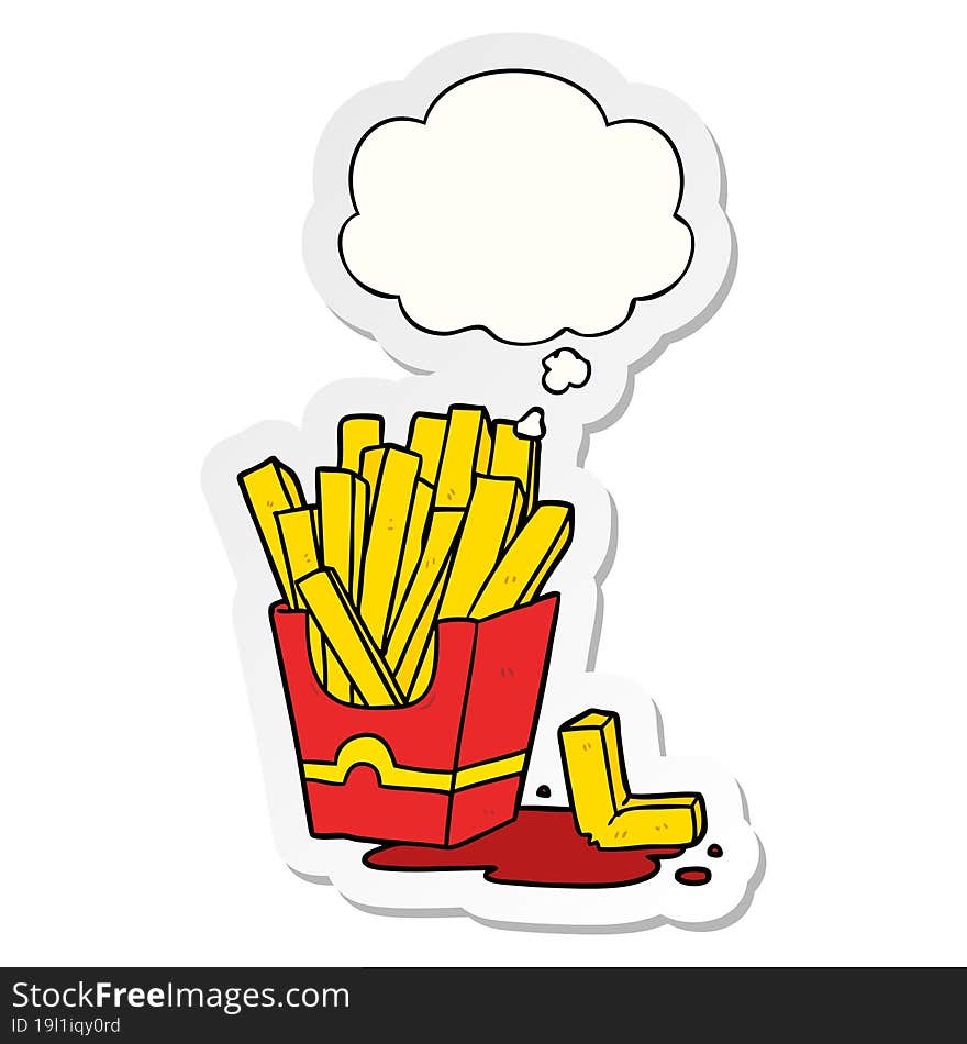 cartoon fries and thought bubble as a printed sticker