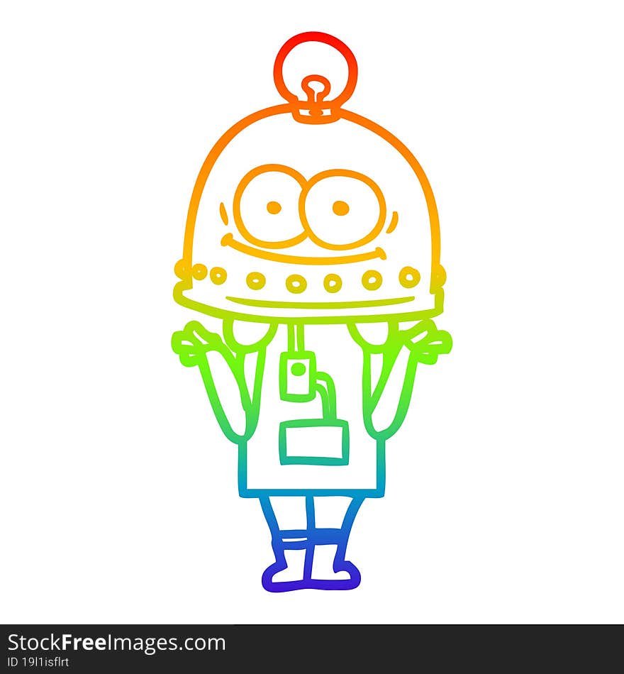 Rainbow Gradient Line Drawing Happy Carton Robot With Light Bulb