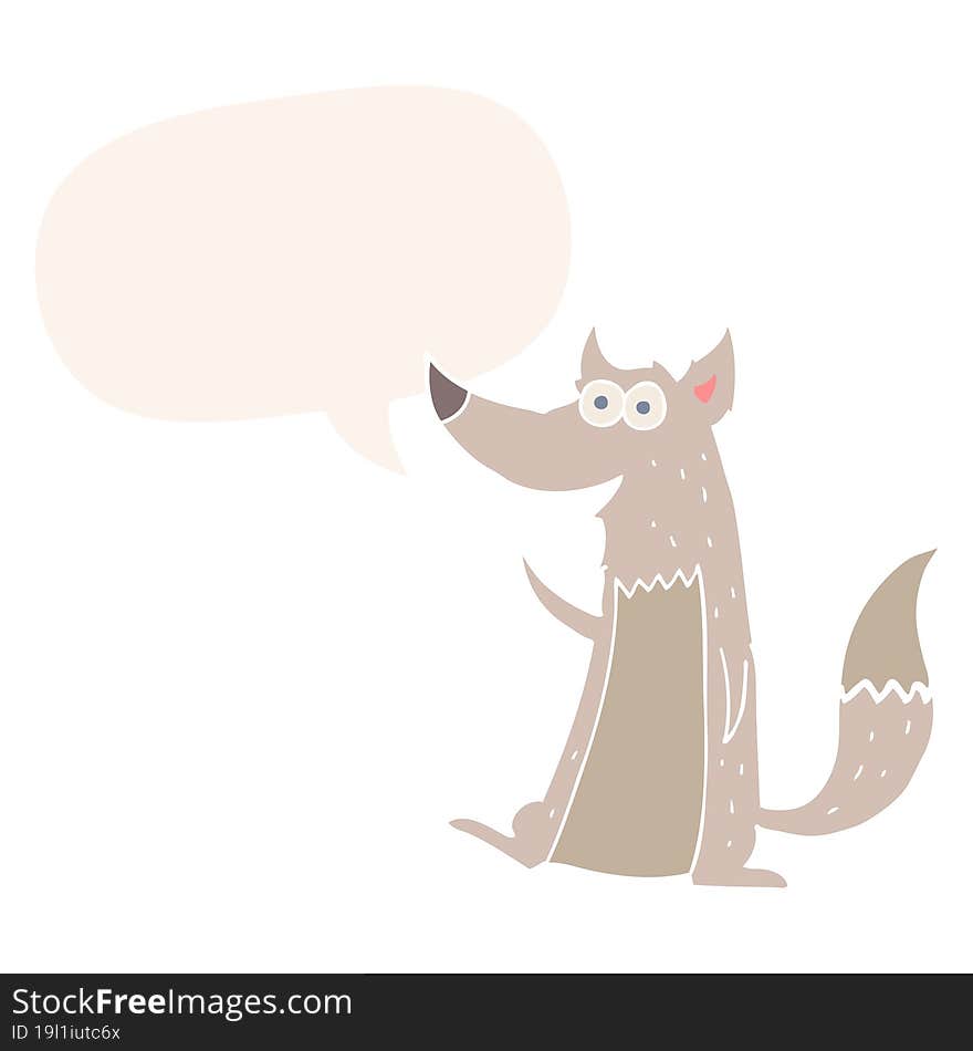 cartoon wolf and speech bubble in retro style