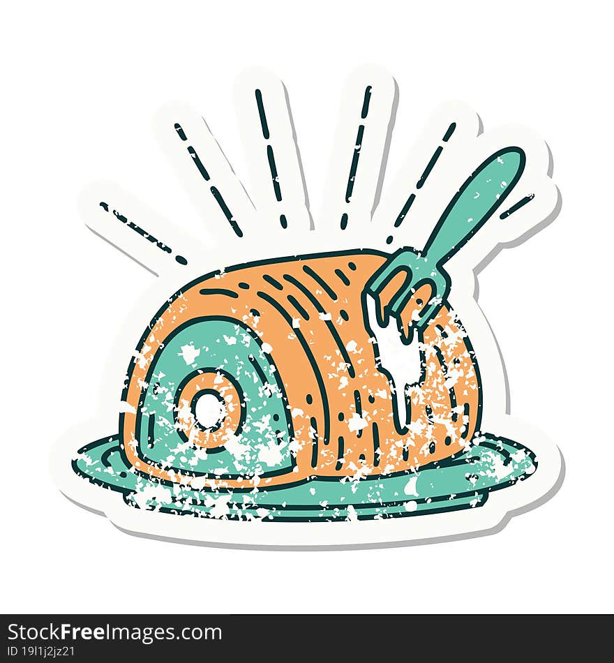 grunge sticker of tattoo style roast beef