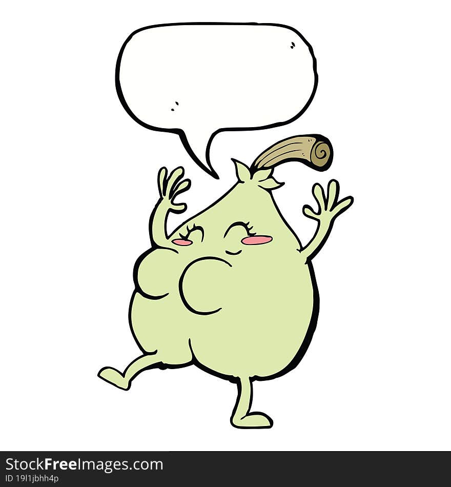 a nice pear cartoon with speech bubble