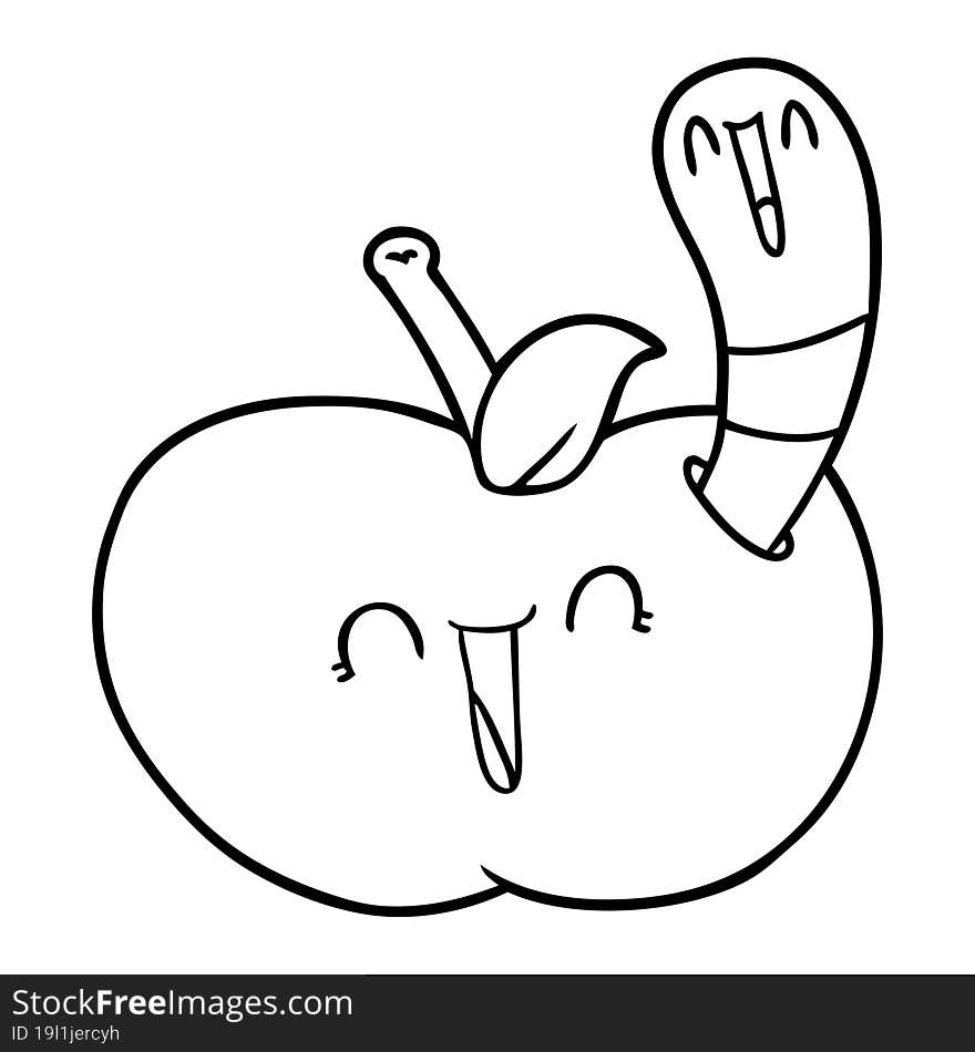 cartoon worm in happy apple. cartoon worm in happy apple