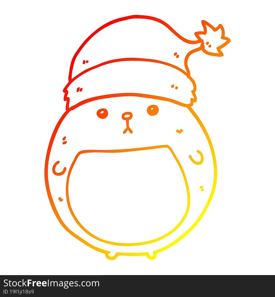 warm gradient line drawing of a cute cartoon christmas bear