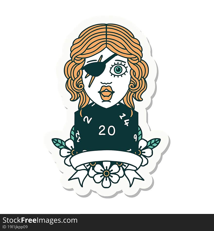 human rogue with natural 20 dice roll sticker