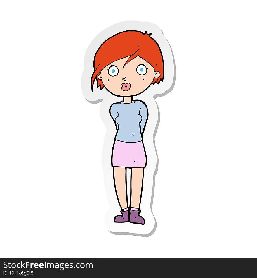 sticker of a cartoon surprised girl