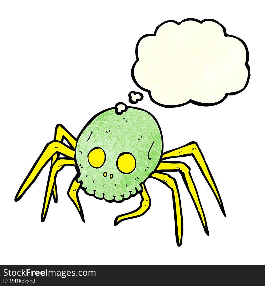 cartoon spooky halloween skull spider with thought bubble