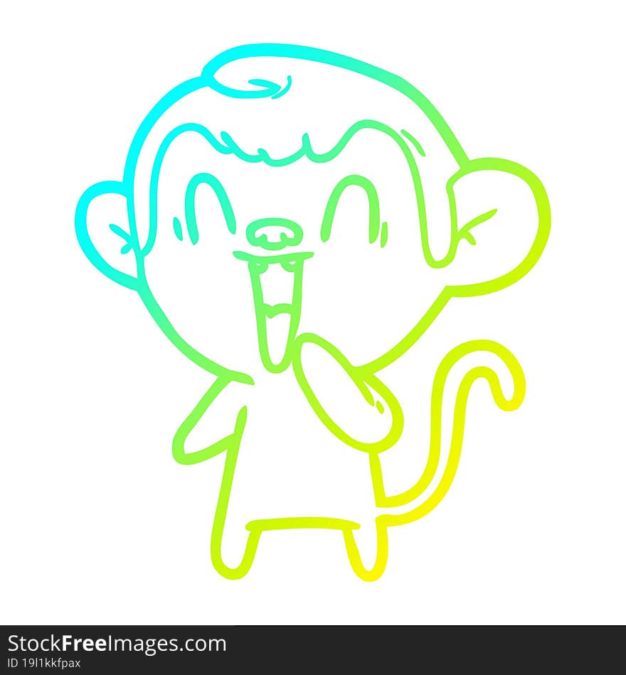 Cold Gradient Line Drawing Cartoon Laughing Monkey