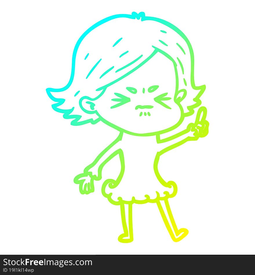 cold gradient line drawing of a cartoon angry girl