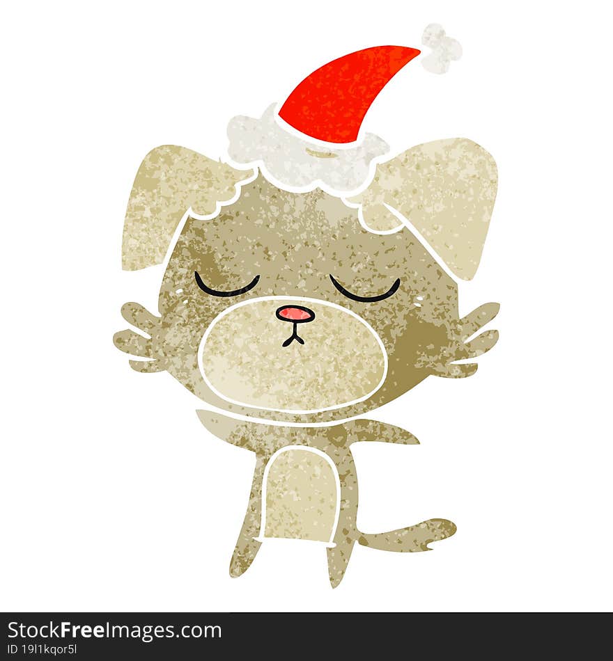 Cute Retro Cartoon Of A Dog Wearing Santa Hat