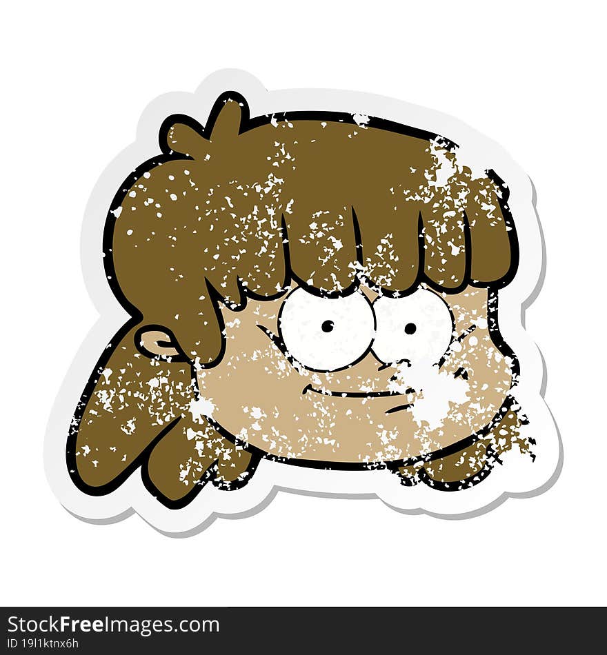 distressed sticker of a cartoon female face