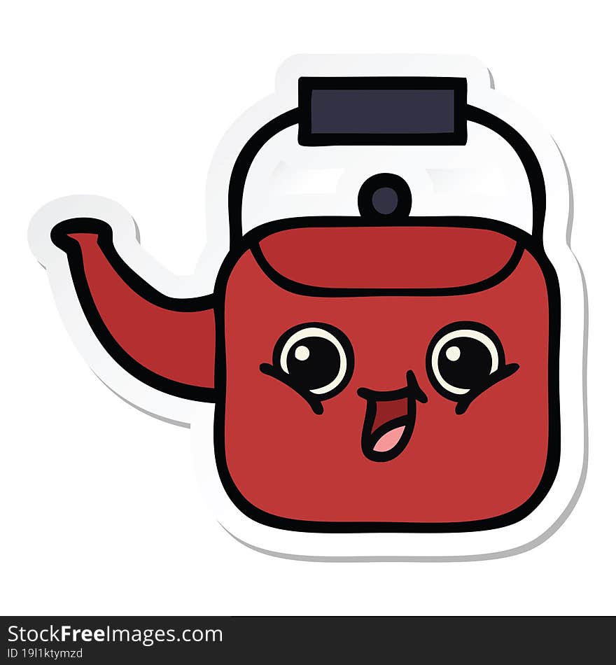 Sticker Of A Cute Cartoon Kettle