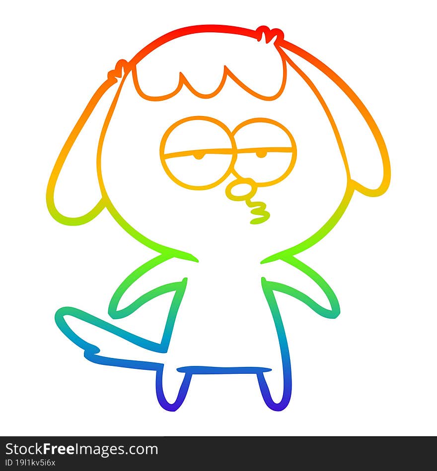 rainbow gradient line drawing of a cartoon bored dog