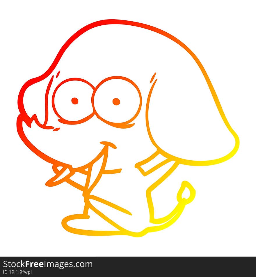 Warm Gradient Line Drawing Happy Cartoon Elephant