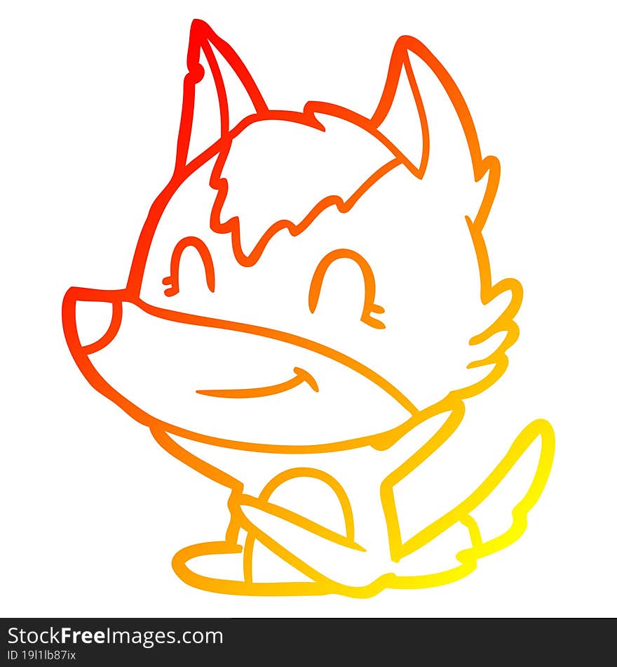 warm gradient line drawing friendly cartoon wolf