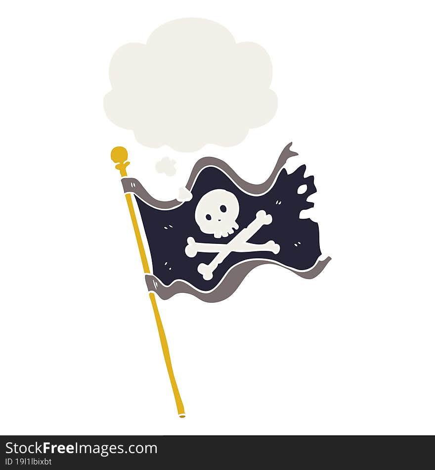 Cartoon Pirate Flag And Thought Bubble In Retro Style