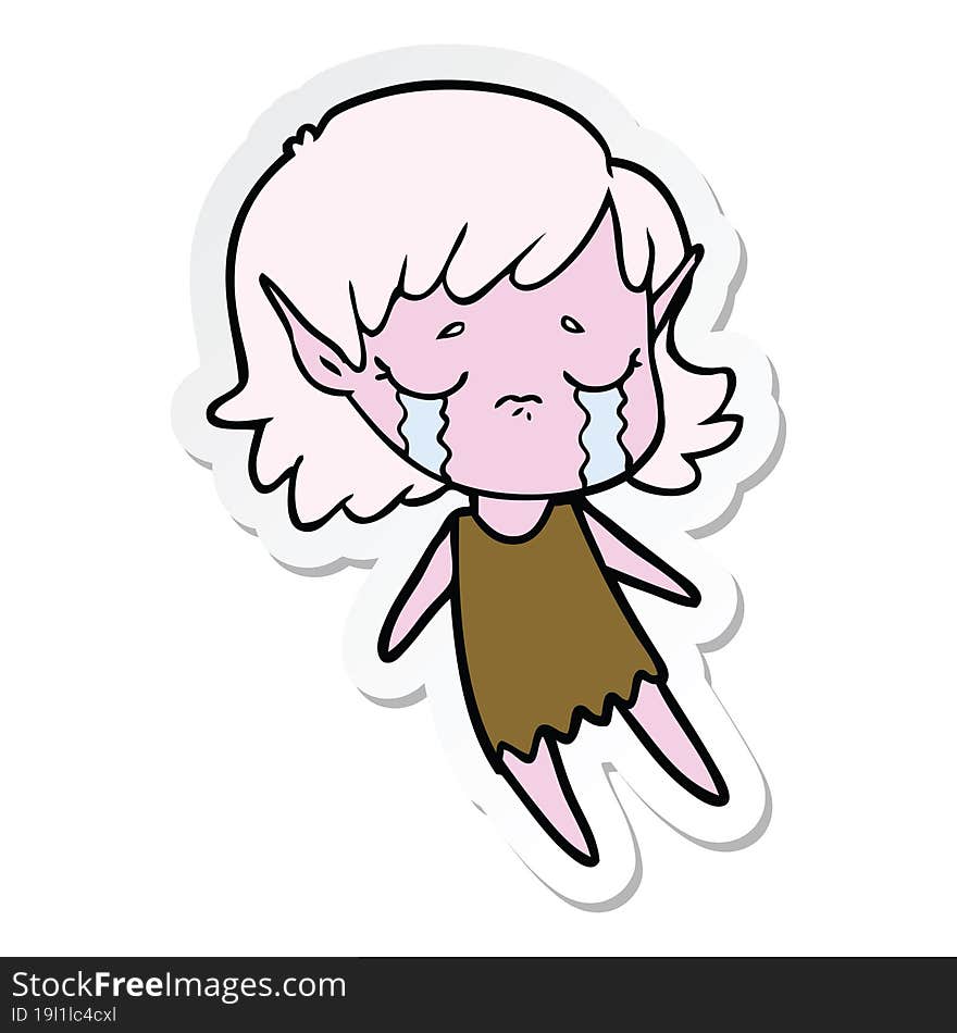 sticker of a cartoon crying elf girl