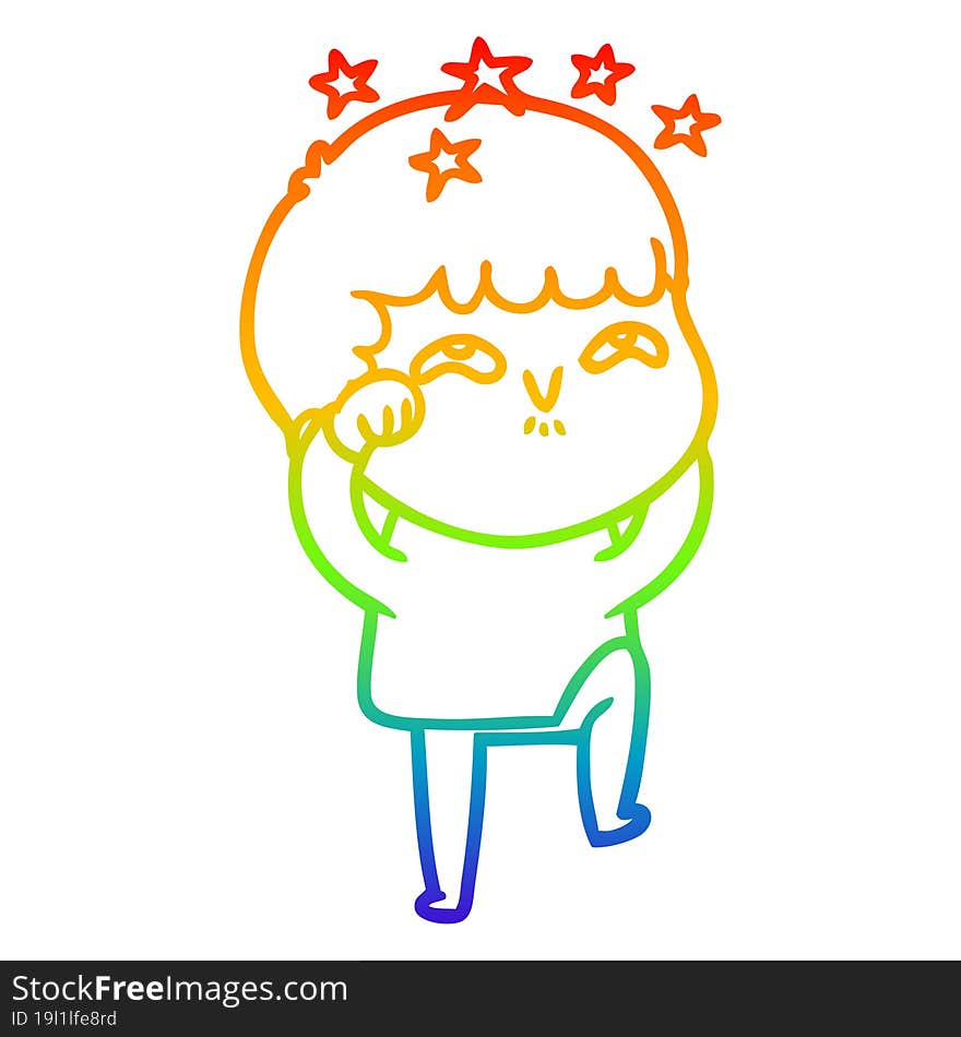 rainbow gradient line drawing cartoon amazed boy