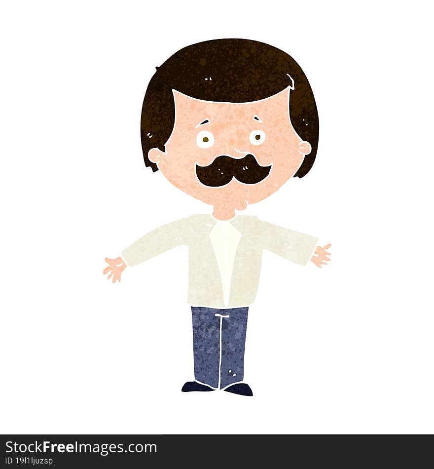 Cartoon Mustache Man With Open Arms