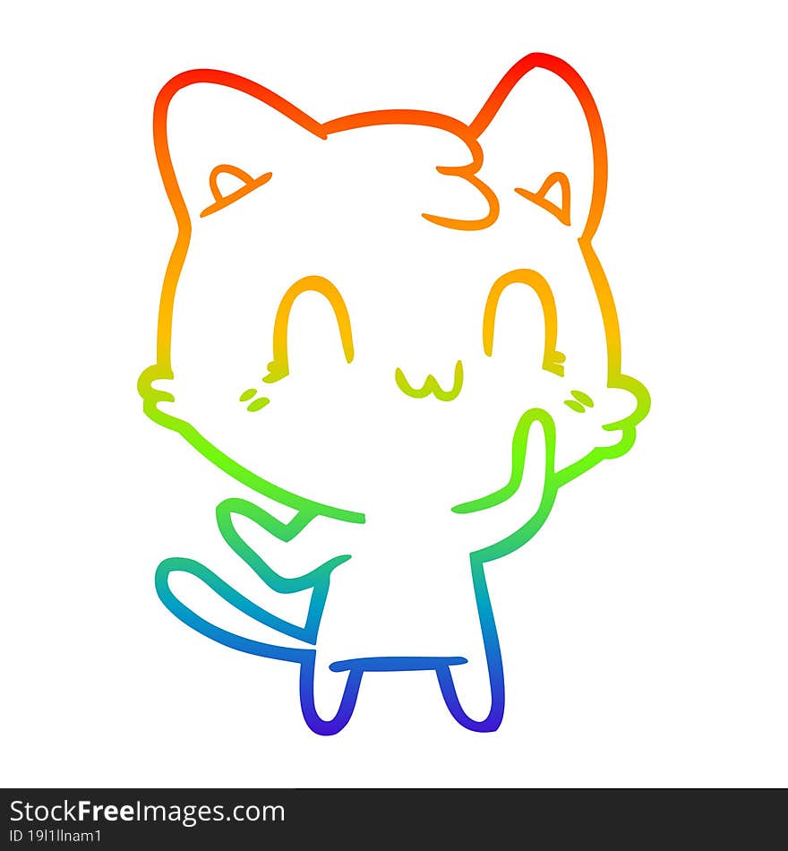 rainbow gradient line drawing of a cartoon happy cat