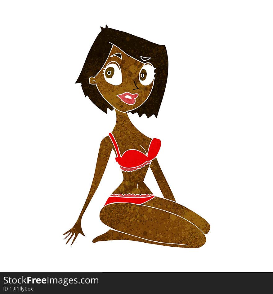 cartoon pretty woman in underwear