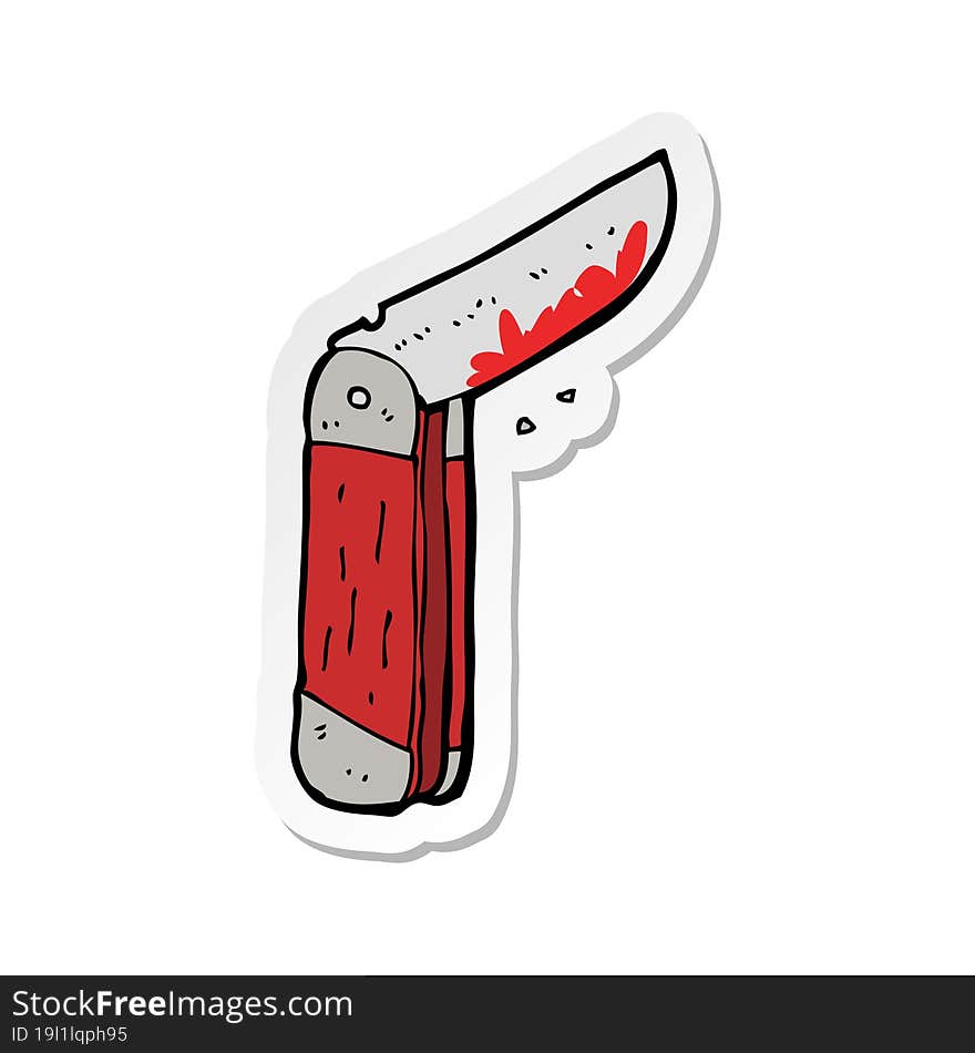 Sticker Of A Cartoon Bloody Folding Knife