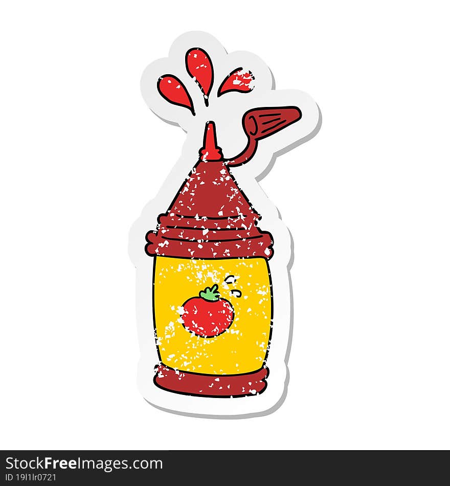 distressed sticker of a cartoon ketchup bottle