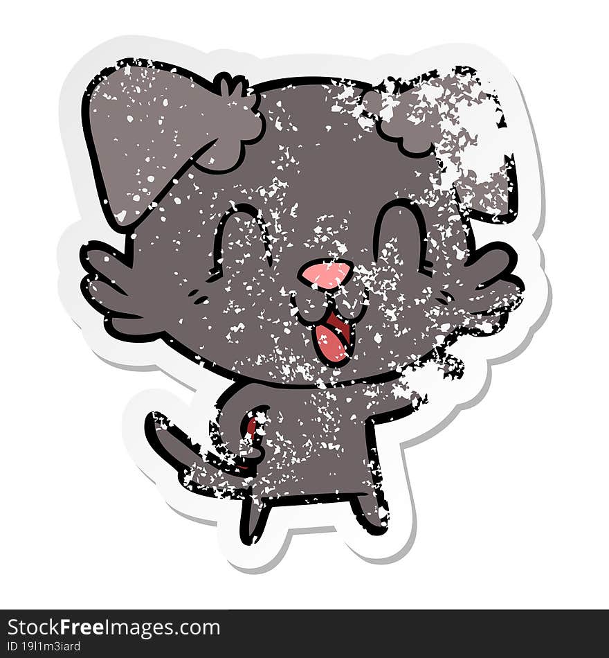 distressed sticker of a laughing cartoon dog