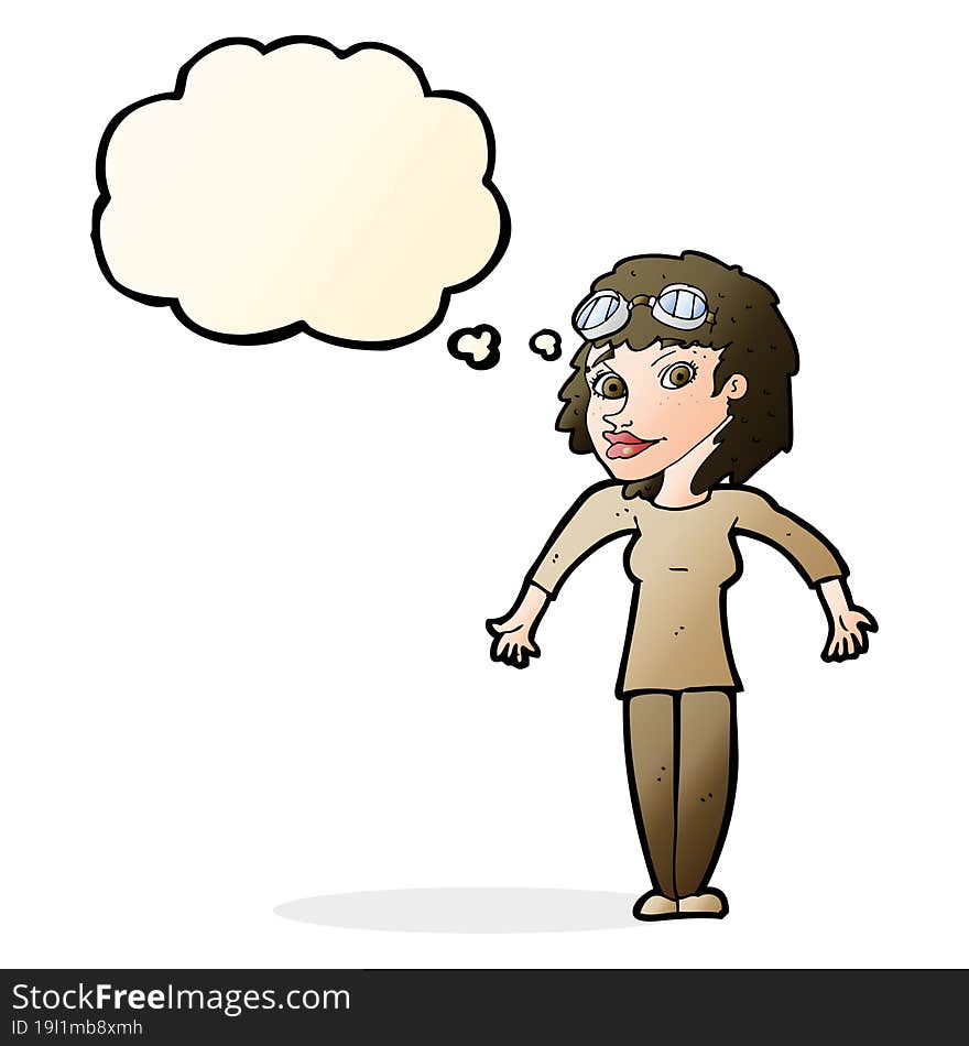 Cartoon Woman Wearing Goggles With Thought Bubble