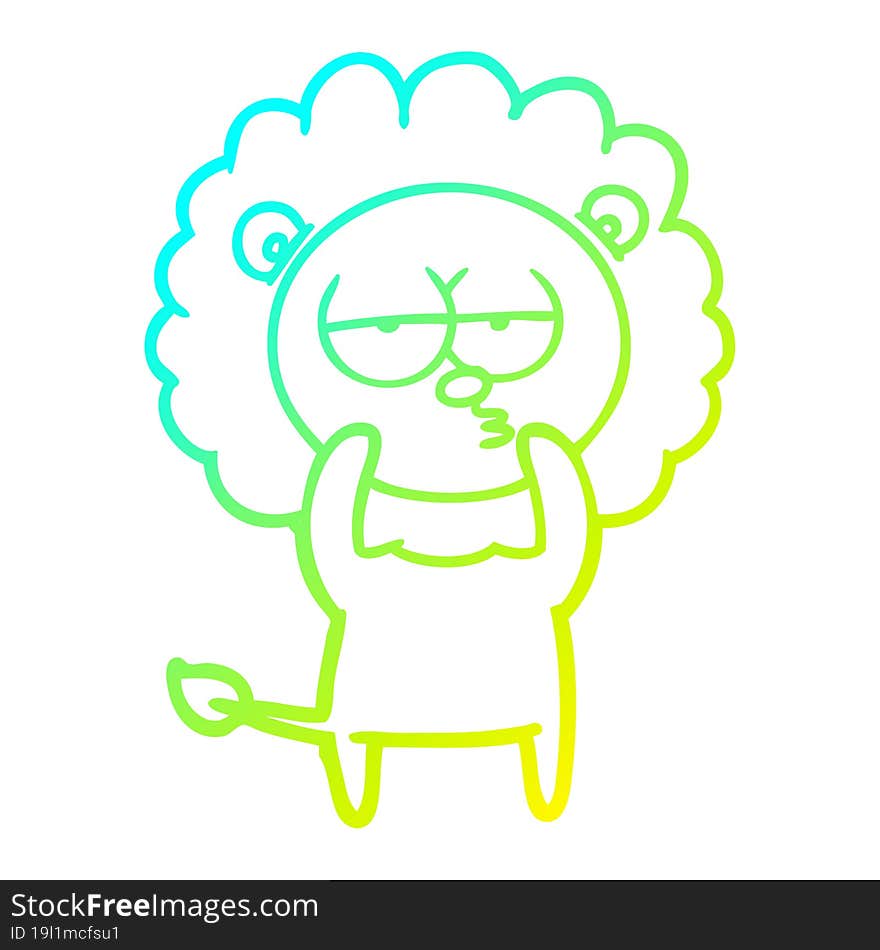 cold gradient line drawing cartoon bored lion