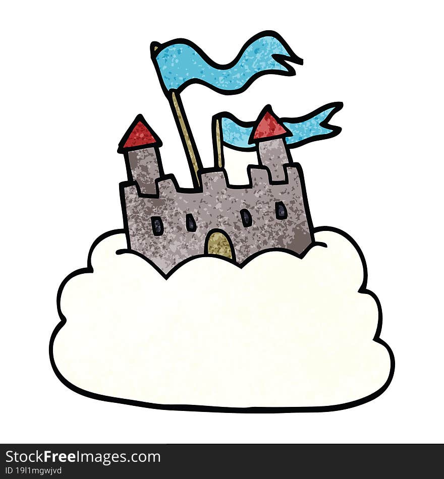 cartoon doodle castle on cloud