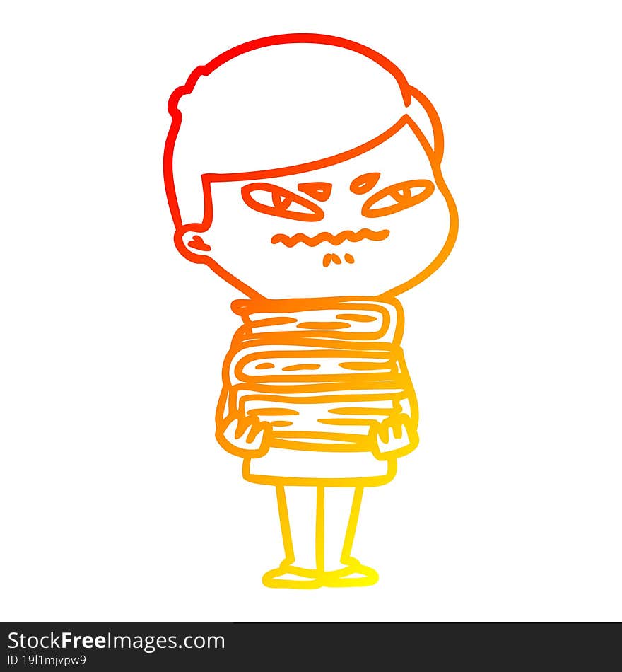 warm gradient line drawing of a cartoon angry man