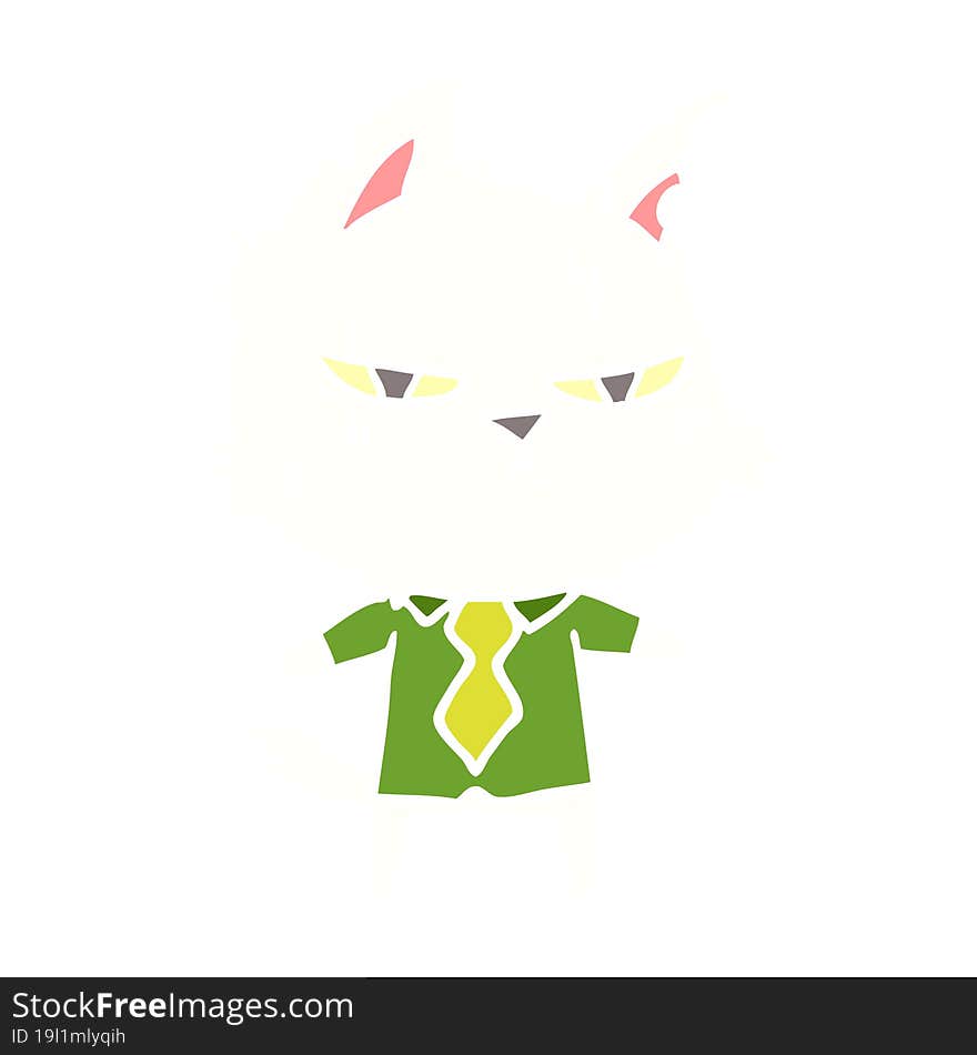 Tough Flat Color Style Cartoon Cat In Shirt And Tie