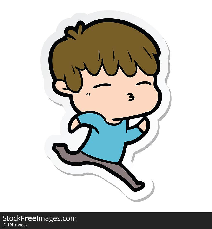 sticker of a cartoon curious boy