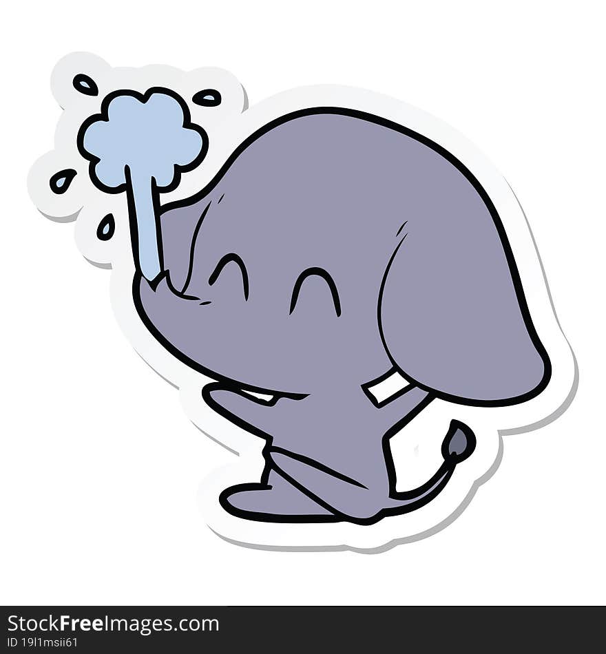 sticker of a cute cartoon elephant spouting water