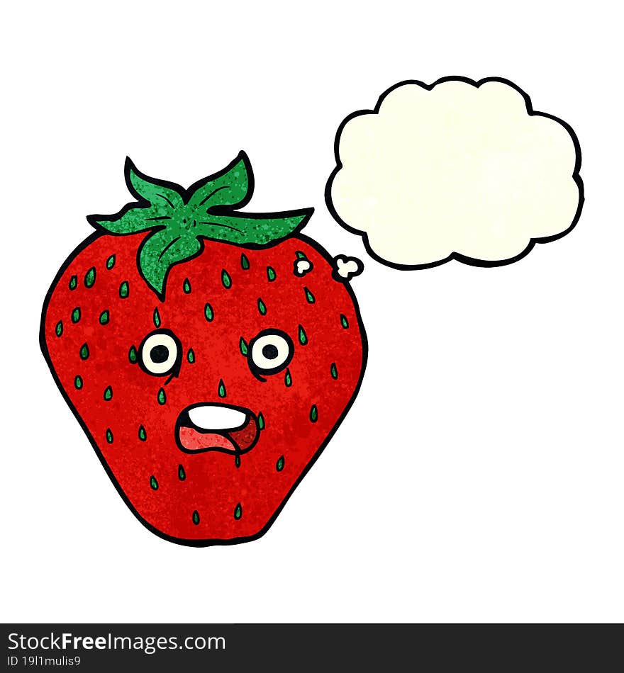 cartoon strawberry with thought bubble